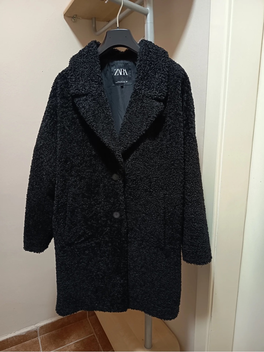 ZARA Black Teddy Faux-Shearling Long Coat